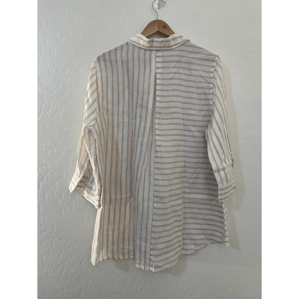 Chicos 100% Linen Womans Striped Tunic Top Size 16/18 Lagenlook Minimal Travel - Picture 6 of 16